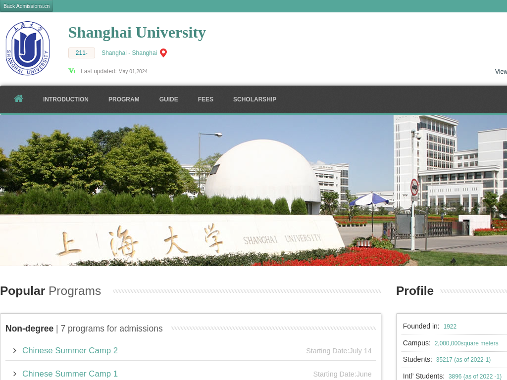 Shanghai University |Apply Online | Study in china & shu.admissions.cn