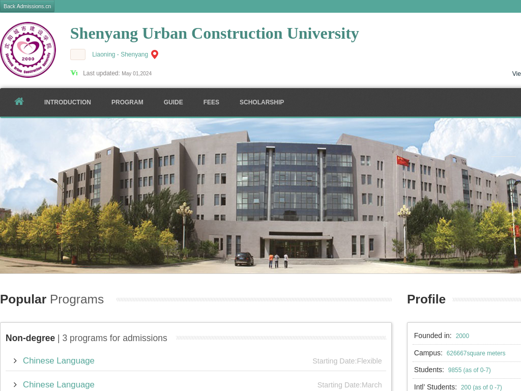 Shenyang Urban Construction University |Apply Online | Study in china & syucu.admissions.cn